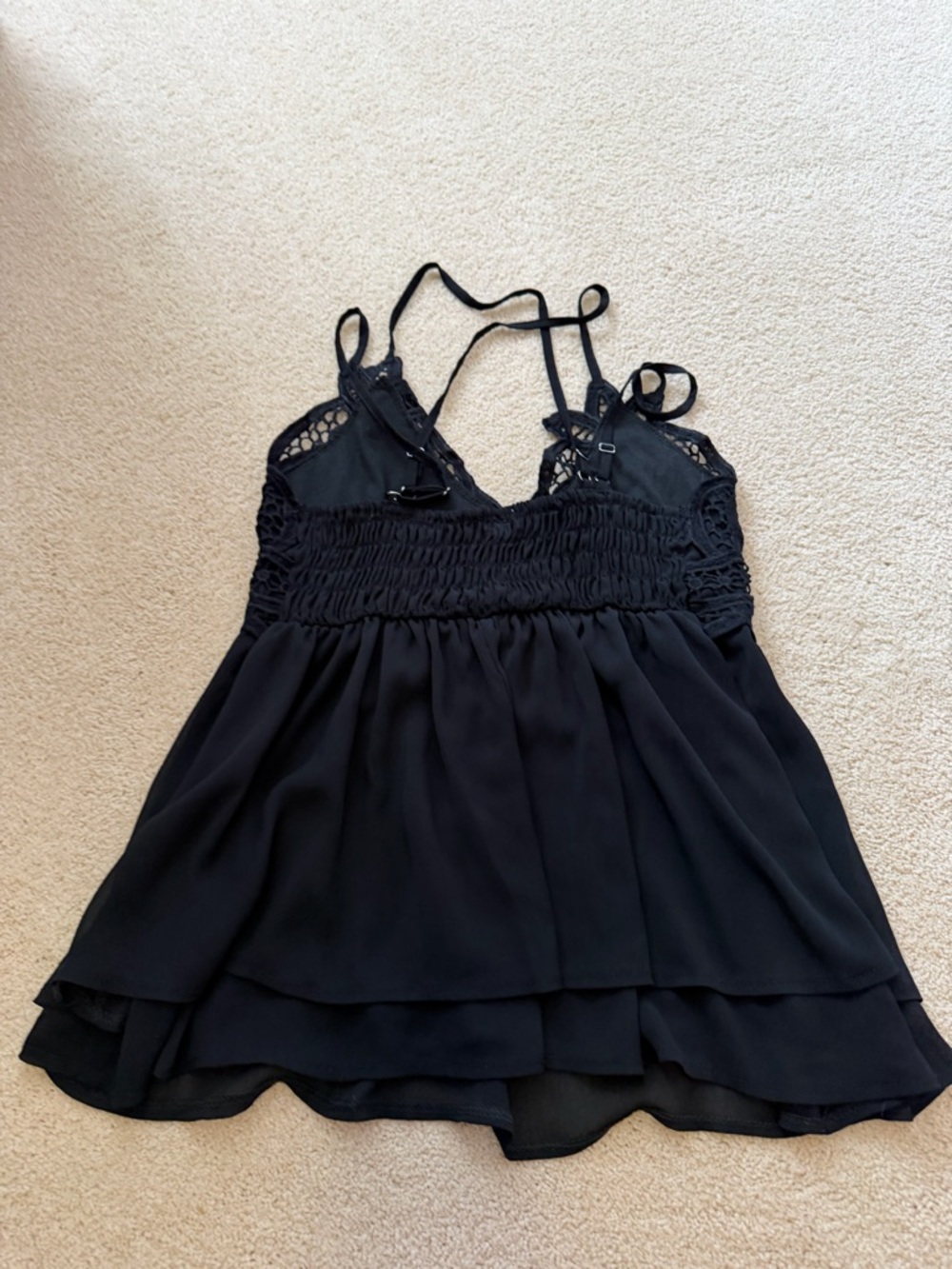 Lace-Trim Black Tank Top with Layered Hem - Picture 3 of 3